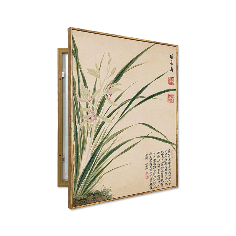 定做定制消防栓箱装饰画开门翻盖挂画电箱成品画有框画木色框兰花