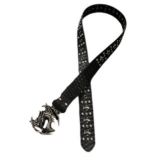 DFDG小众设计中古红眼飞龙铆钉腰带美式复古金属扣头Vintage皮带