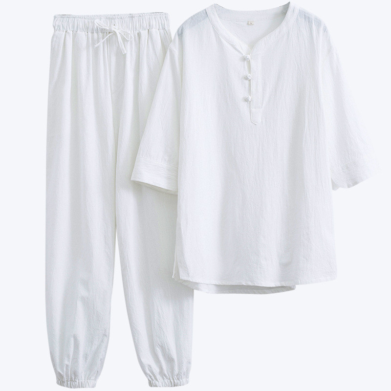 海青居士服佛系禅意棉麻中袖套装
