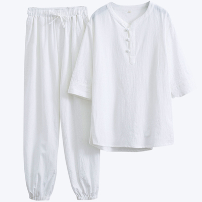 海青居士服佛系禅意棉麻中袖套装