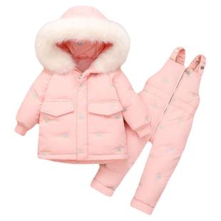 1-3岁女宝宝羽绒服套装女童婴幼儿童背带裤两件套分体加厚公主2孩