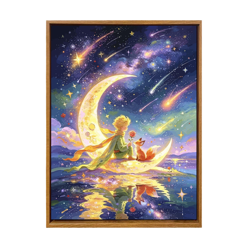 梵高的星空下玫瑰小王子数字油画