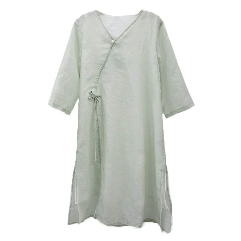 柚儿亲子汉服儿童旗袍女童茶服亚麻女大童唐装连衣裙中国风春夏季