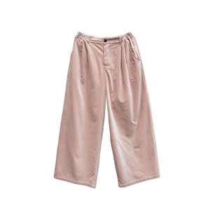 雨文她城原创100%棉日本平绒肉粉色休闲裤宽松百搭舒适直筒阔腿裤