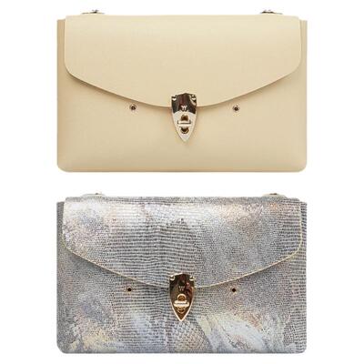 万蔻ALIAS系列双面双色梅子青赤缇牙色老银猫头鹰换脸信封斜挎包