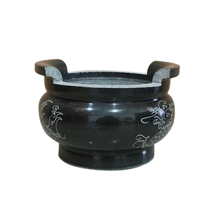 石雕香炉石头精美香炉 吉祥如意香炉青石石雕圆形带耳朵25CM香炉