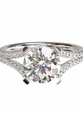 18K金圆形主石四爪镶交叉臂双排戒轻奢小众设计感婚戒可定制百搭