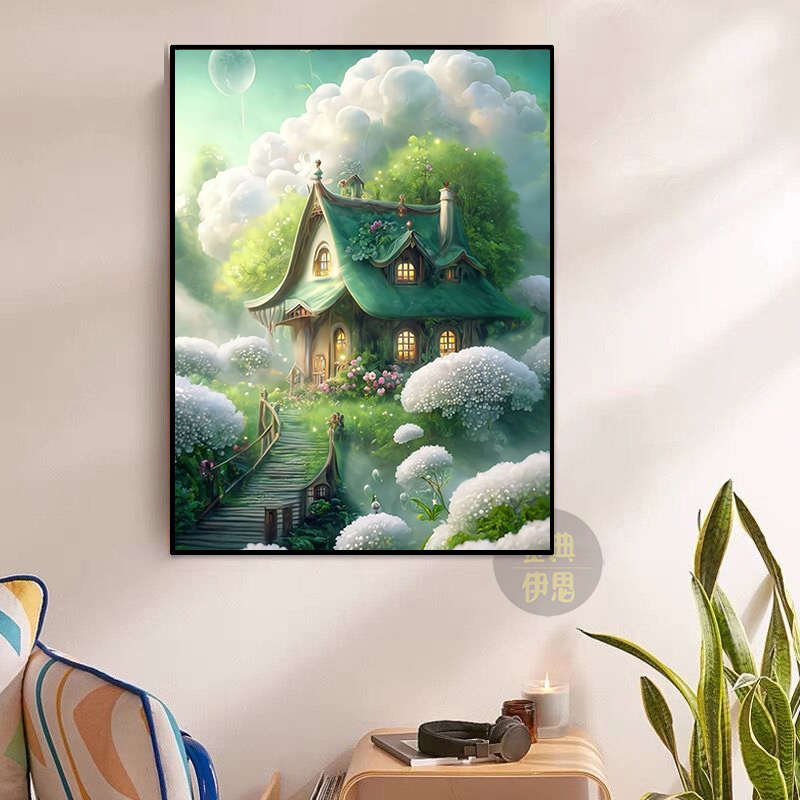 绿色高级感唯美风景钻石画2025新款手工点贴钻十字绣客厅卧室满钻