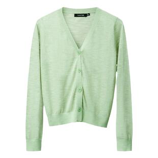 颜域长袖薄款针织衫女2026新款夏装简约百搭开衫外套黑色V领上衣