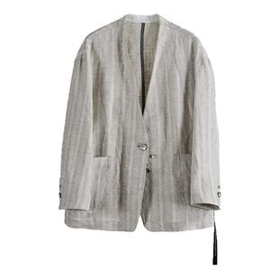 日着原创西装外套女2026新款春高级时尚休闲条纹提花慵懒米色上衣