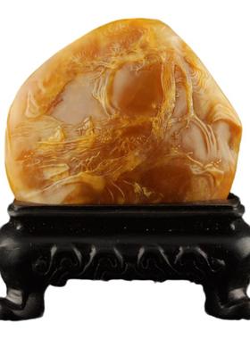 老挝北部田黄石薄意摆件《西湖泛舟》国石手工雕刻收藏工艺品直销