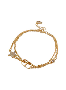 锆石星星猪鼻子双层手链小众轻奢感百搭手环时尚通勤复古手饰