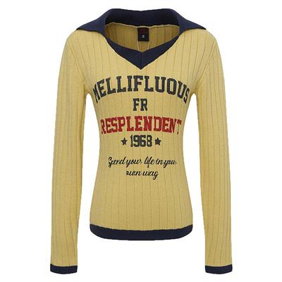 云会升起撞色修身短款毛衣百搭