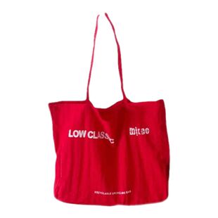 Wfei热巴同款超大容量尼龙布包ins慵懒松弛感布袋红色字母托特包