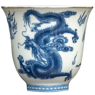 999纯银茶杯瓷包银主人杯套装足银内胆品茗杯高档梅兰竹菊银茶具