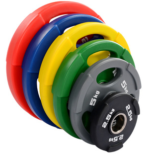 力诺PU杠铃片手抓大孔片家用健身器材套装健身房专业举重奥杆杠铃