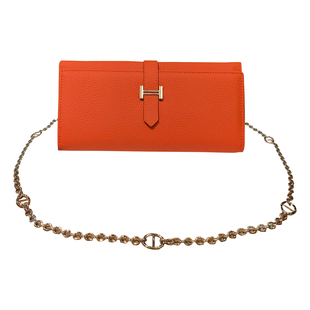 钱包女单肩两用真皮猪鼻子链条包H家牛皮小包手拿H扣长款钱夹抽带