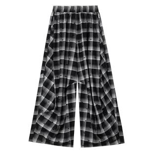 KEIKO 美式复古格子弯刀阔腿裤女2026春季慵懒感休闲长裤拖地裤子