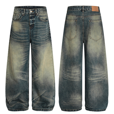 复古做旧宽松直筒牛仔裤男