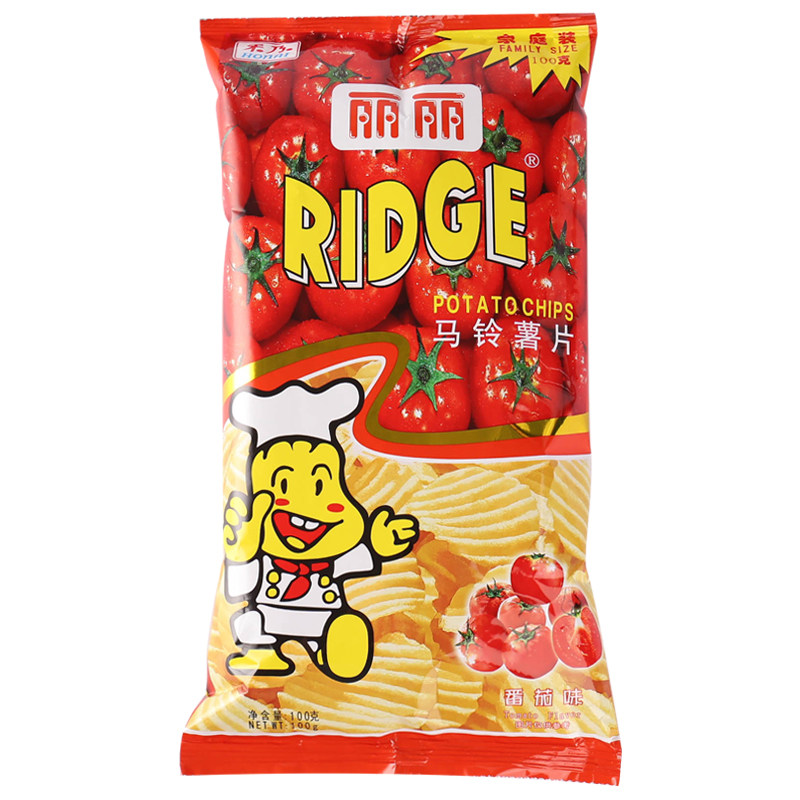 丽丽薯片波浪马铃薯片小吃零食番茄海苔味膨化休闲食品100g*6大包