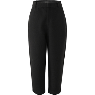 娅丽达加厚直筒裤女秋冬新款仿毛呢裤子加厚休闲裤驼色宽松哈伦裤