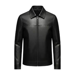 狄斯仑高端男士山羊皮皮衣秋冬新款翻领时尚休闲真皮夹克百搭外套