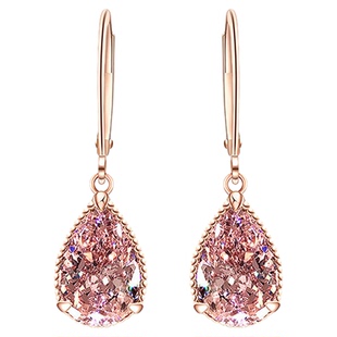 18K玫瑰金彩金高碳钻石耳钉水滴粉钻耳环礼物女防过敏养耳洞饰品