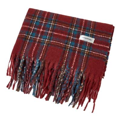 星月豚骨“一颗苹果”新年红色围巾复古格子氛围感保暖韩系围脖女