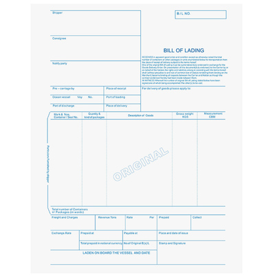 通用 中性 现货 海运提单 海运单 3正3副6联A4厚纸 货代船代 背书