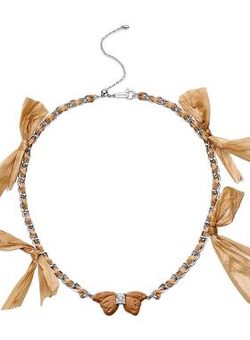 何方925银绑带枯叶蝶项链礼物女