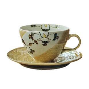 日本进口 锦山窑黄濑户咖啡杯手绘陶瓷下午茶杯 高级日式多用水杯