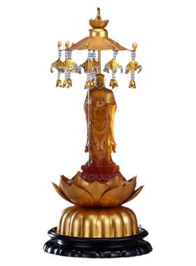 琉璃佛像带灯光铝合金莲花底座托