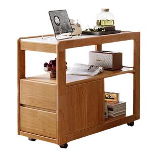 实木床头柜可移动床头置物架沙发边柜岩板轻奢带轮北欧边几客厅