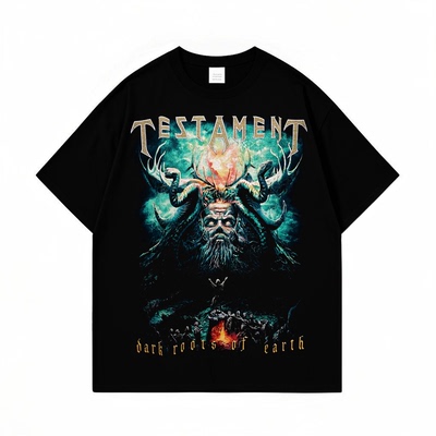 Testament摇滚乐队骷髅印花短袖T恤男女暗黑风纯棉宽松上衣痞帅夏