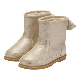 Donsje儿童真皮靴女童小翅膀短靴雪地靴宝宝加绒冬季防滑软底皮靴