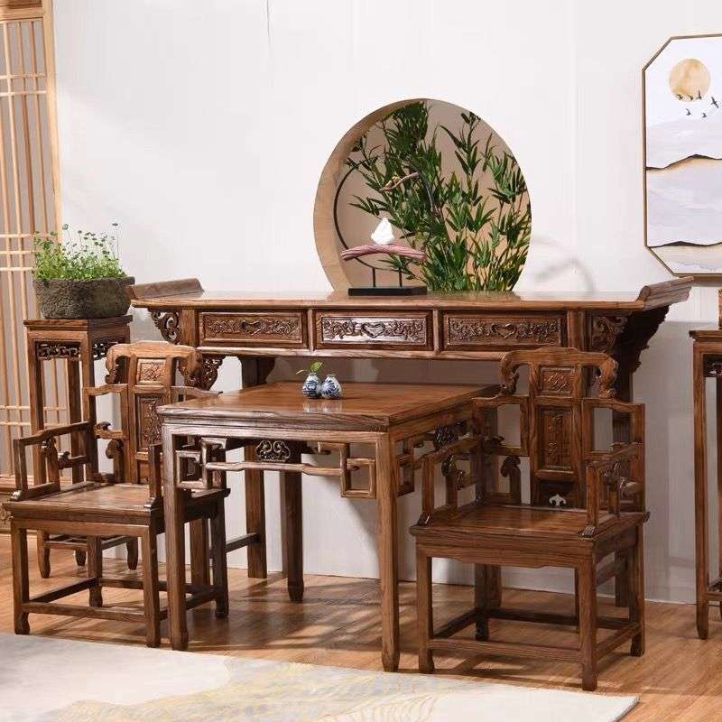 仿古实木中堂翘头中式八仙桌太师椅供桌农村堂屋条案供台佛台组合