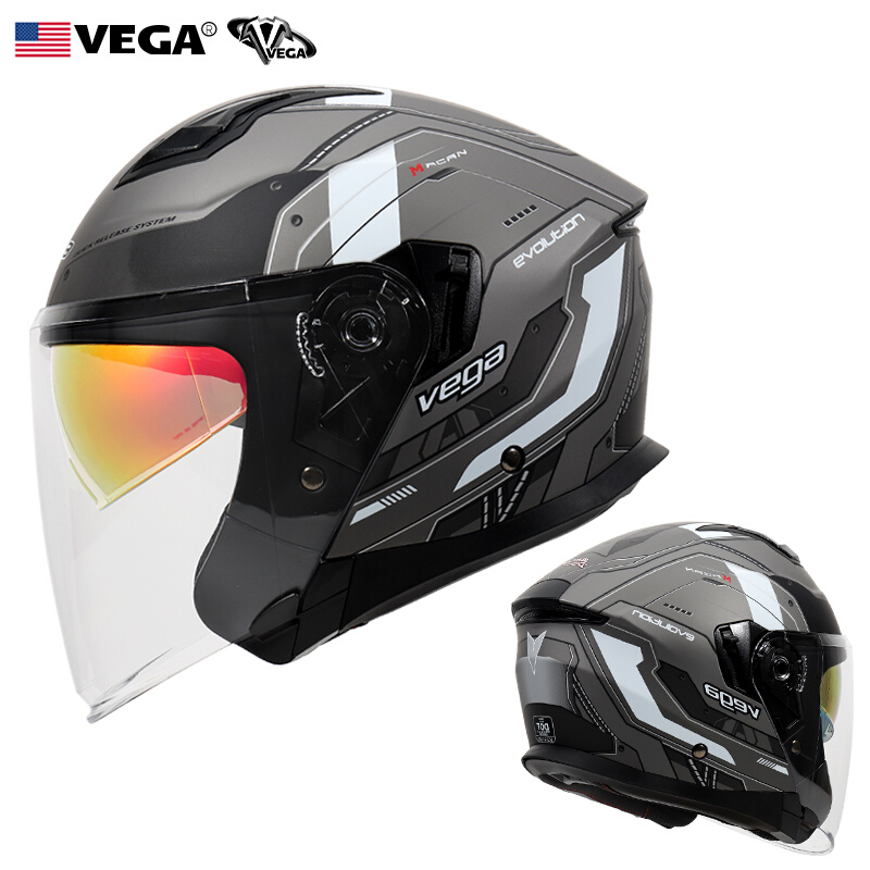 新品美国vega摩托车头盔男女四季电动四分之三机车半盔3c复古踏板