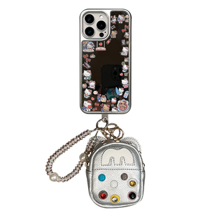 lizardhill 镜面可爱kt猫适用苹果17promax手机壳16新款iphone15女14pro斜挎背带13零钱包12带挂绳超好看高级