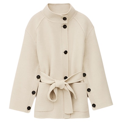 bash冬季法式简约纯色气质女士通勤穿搭立领外套系带大衣1H25LOUR