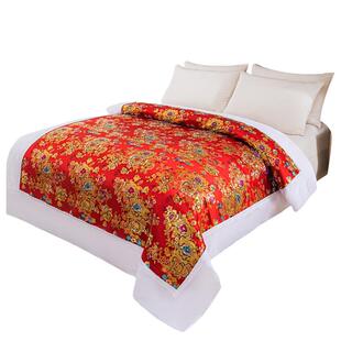 新款杭州丝绸婚庆单被套软缎七彩织锦缎绸缎被罩结婚绣花被面喜被