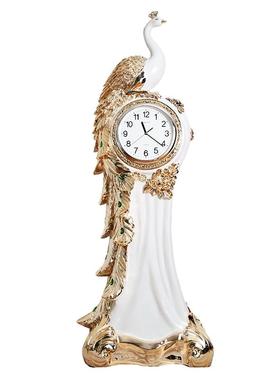 欧式复古孔雀大堂客厅时钟摆件