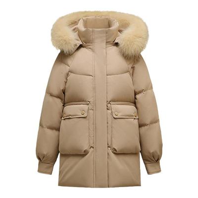 啄木鸟中长款羽绒服女士冬季2025新款时尚宽松大毛领加厚保暖外套