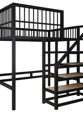 简约现代公寓铁艺高架床省空间复式阁楼单上儿童储物小户型双人床