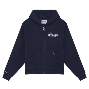 REALISM马年限定 基础款拉链连帽卫衣 藏蓝色 重磅宽松百搭外套