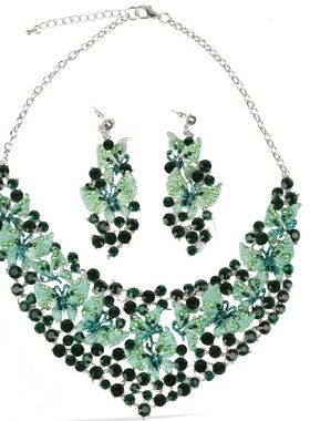 欧美奢华高档蝴蝶画油女礼服项链