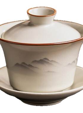 瓷牌茗汝窑水墨观山陶瓷单品茶具家用办公茶壶盖碗功夫茶具可开片