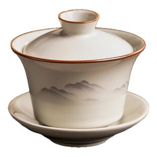 瓷牌茗汝窑水墨观山陶瓷单品茶具家用办公茶壶盖碗功夫茶具可开片
