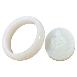 新疆和田玉羊脂白玉套镯轮胎宽条版大圈口手镯芯籽料天然玉石套装