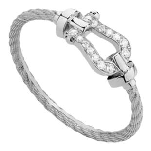 F.D马蹄扣戒指 女纯银玫瑰金带钻小号扭纹编织麻花食指戒高级礼物