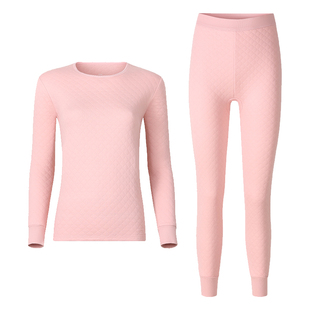 俞兆林加厚三层保暖内衣套装女士空气棉夹层抗寒纯棉秋衣秋裤冬季